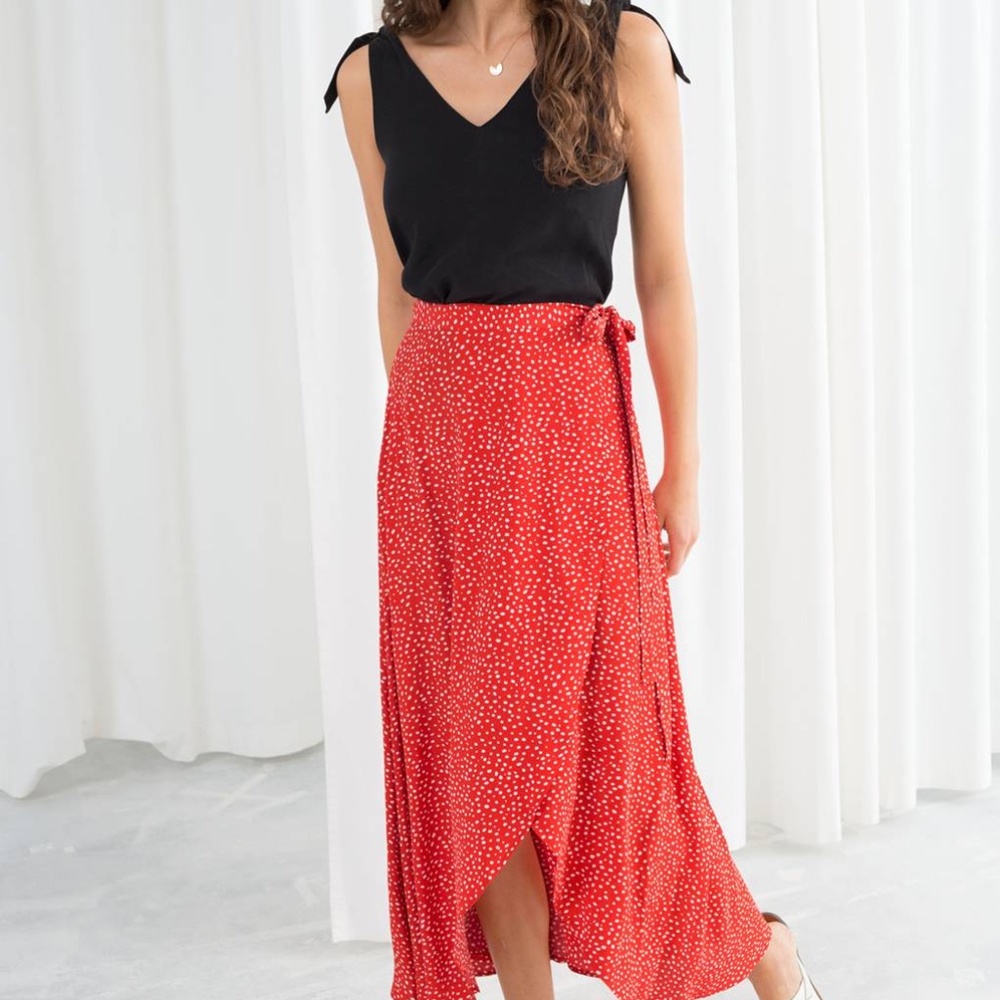 And Other Stories Red Polka Dot Midi Skirt